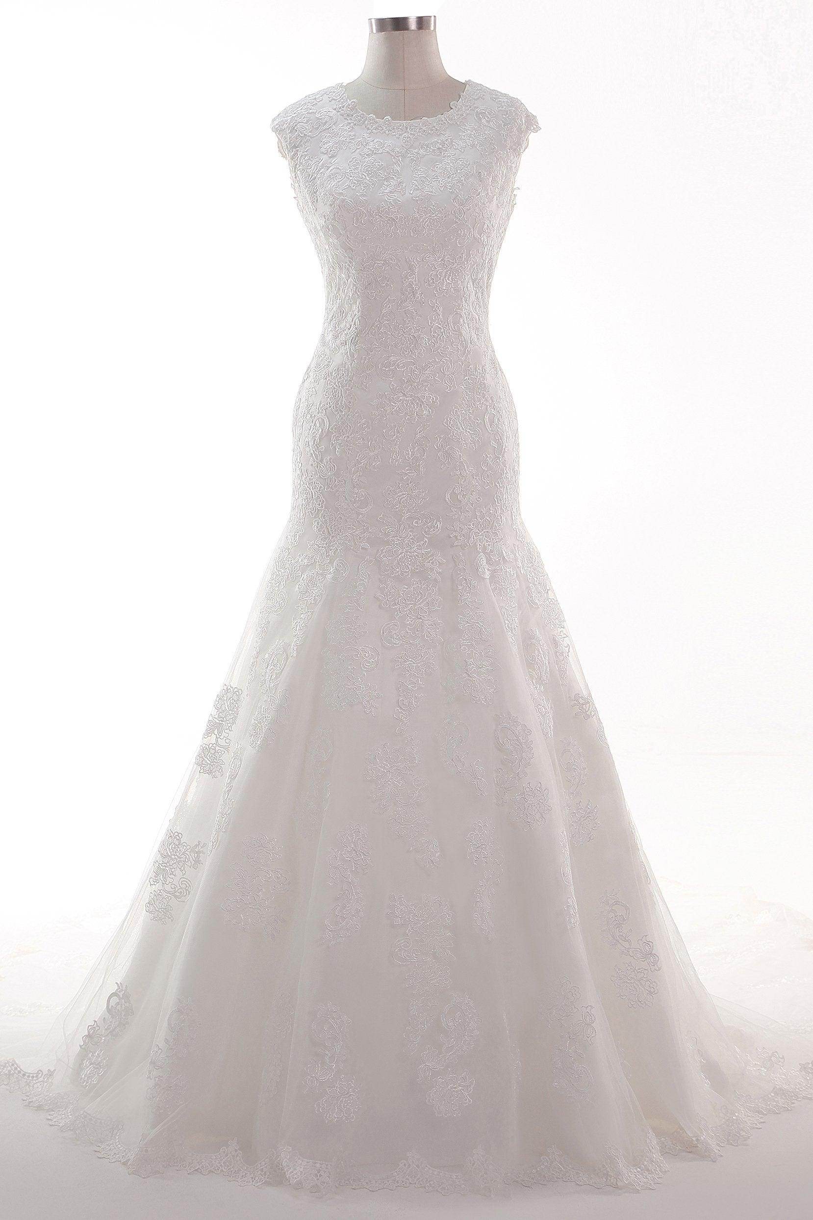 Trumpet-Mermaid Chapel Train Tulle Lace Wedding Dress CW2454 - COCOMELODY